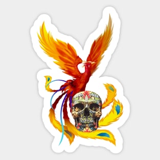 Fire Phoenix And Day Of The Dead Sugar Skull Sticker